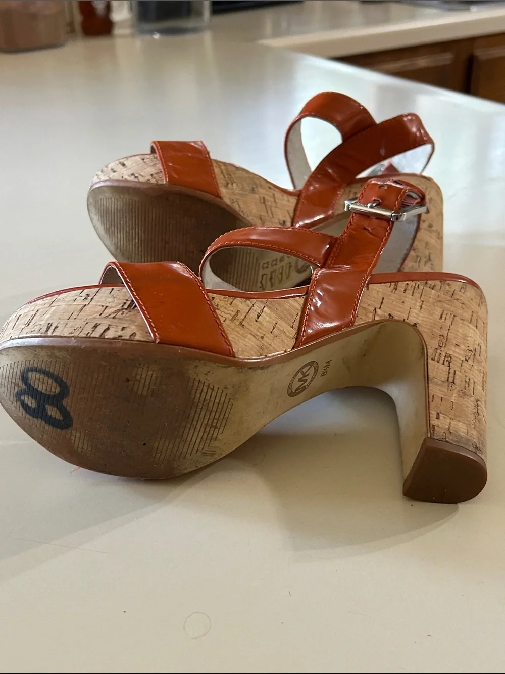 Michael Kors burnt    Orange Cork Platform Sandals - Chunky Heel